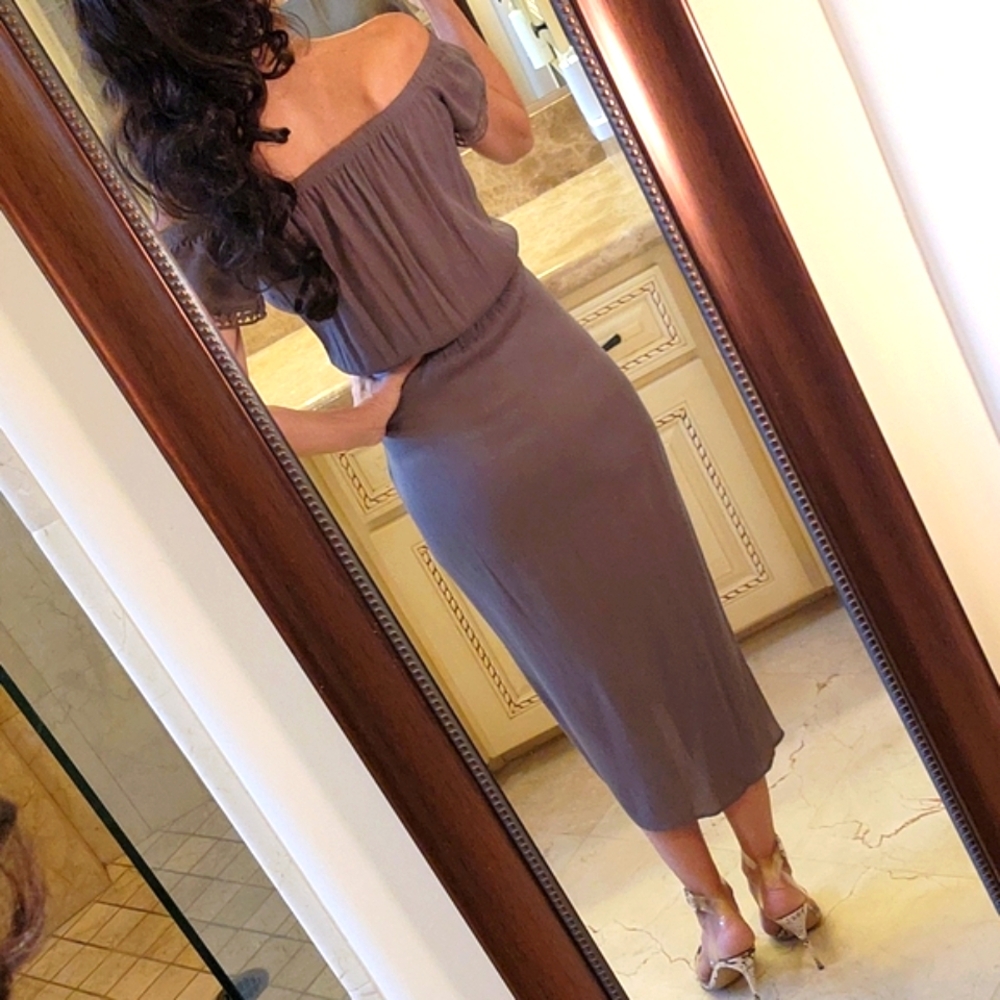 Cute & Stylish Solemnity off-shoulder midi dress with built-in shorts, S - Picture 8 of 16